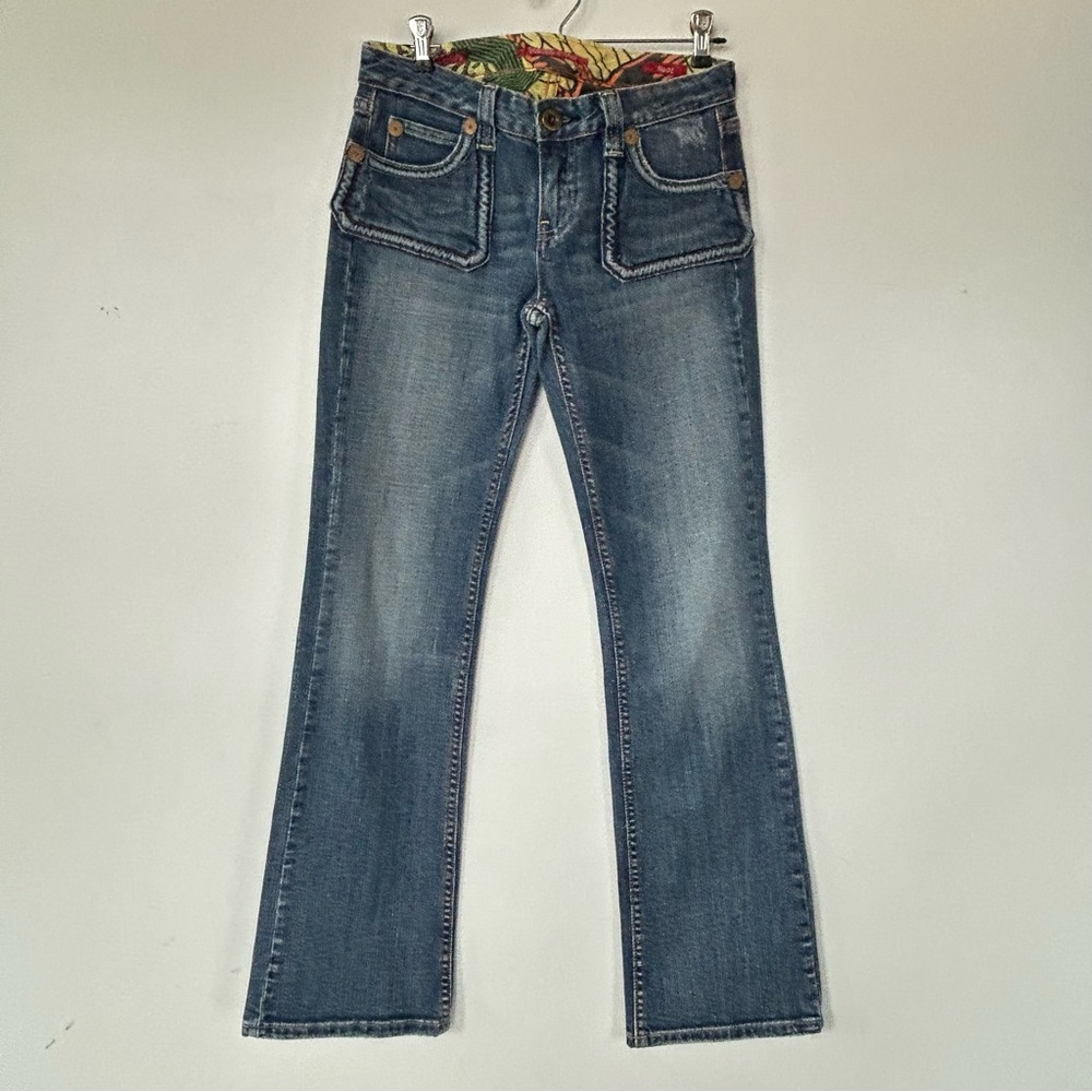 Vigoss Studios Womens Bentley Faded Back Flap Boot Cut Jeans